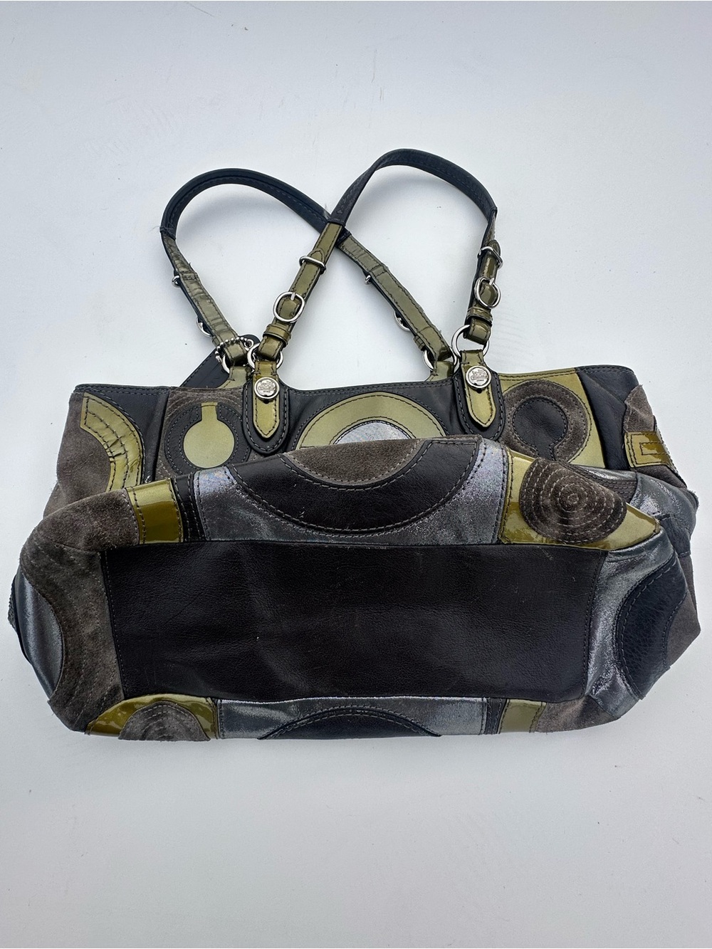 Coach Olive and Dark Brown Patchwork Circle Shoulder Bag - Picture 3 of 5